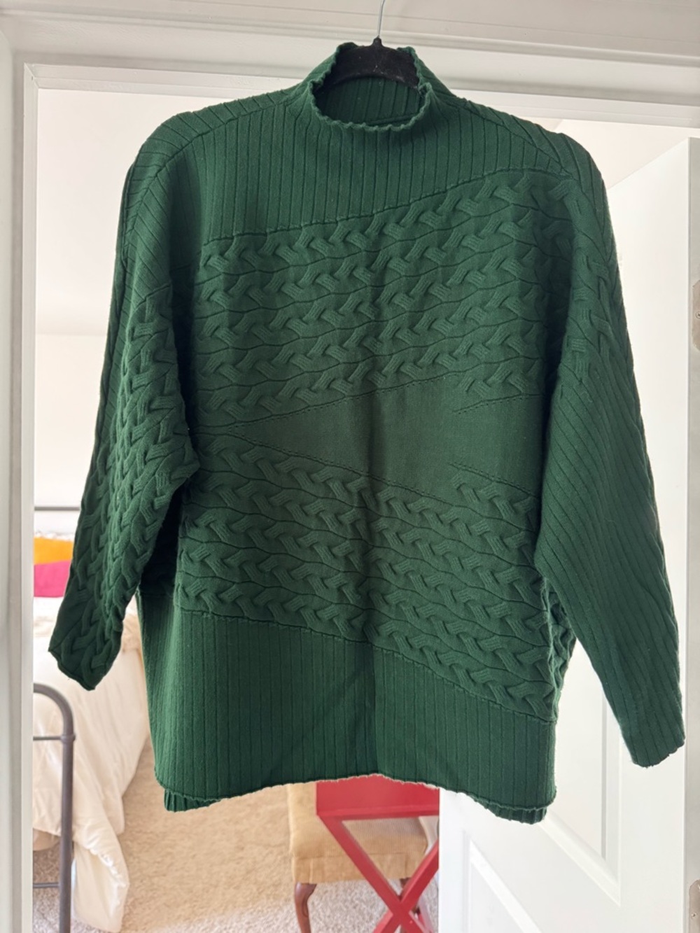Oversized Classic Cable-Knit Mock Neck Sweater - Green